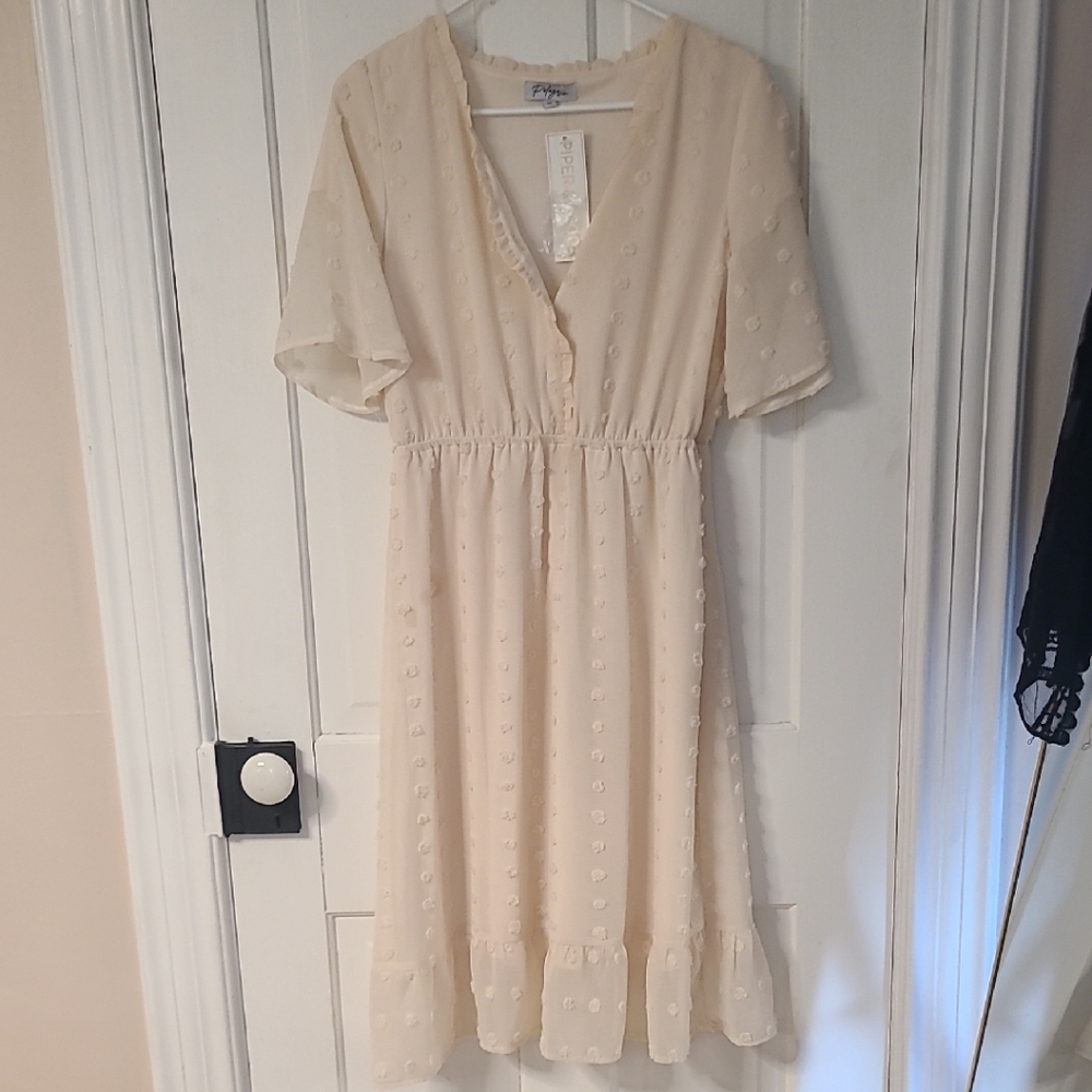 Pilgrim Cream Flutter Sleeve Smocked Midi Dress